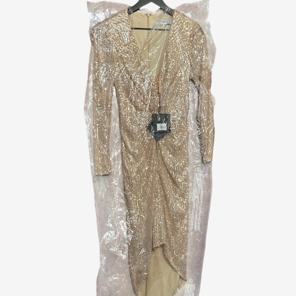 Ienna For Mac Duggal Sequin Long Sleeve High-Low Cocktail Dress Size 0 Gold - Picture 3 of 14
